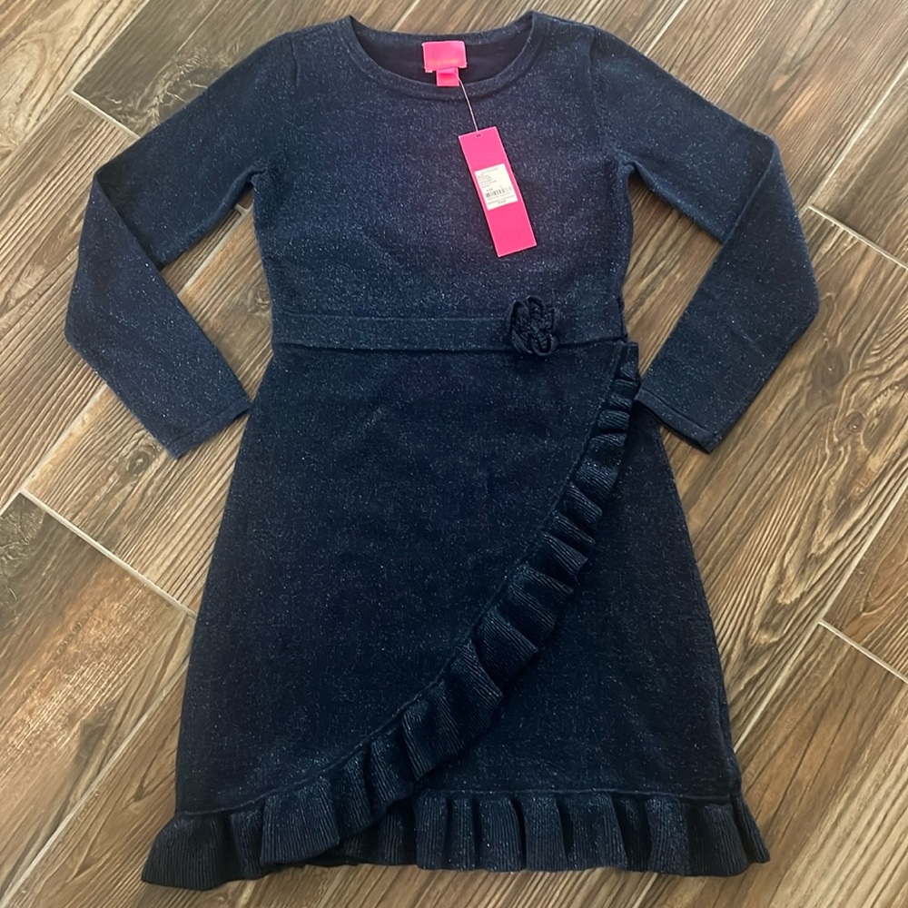 NWT Lilly Pulitzer Girls Stefani Sparkly Dress in True Navy Size Large